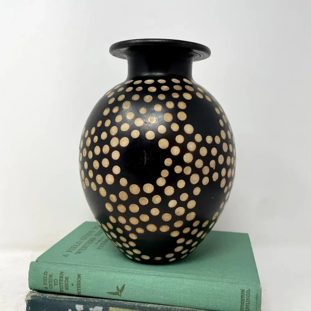 Valeriano Paz Peru Dark Brown Spotted Vase Signed